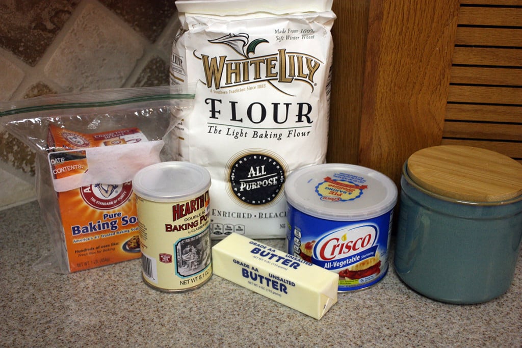 Biscuits ingredients on a counter top.