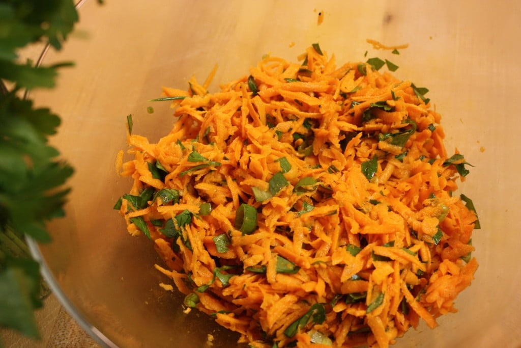 French Carrot Salad in a glass bowl