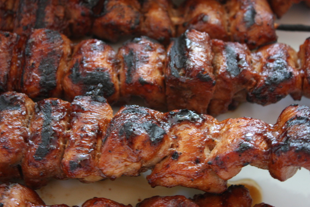 Filipino Pork Kebabs (Pinoy) on a white plate