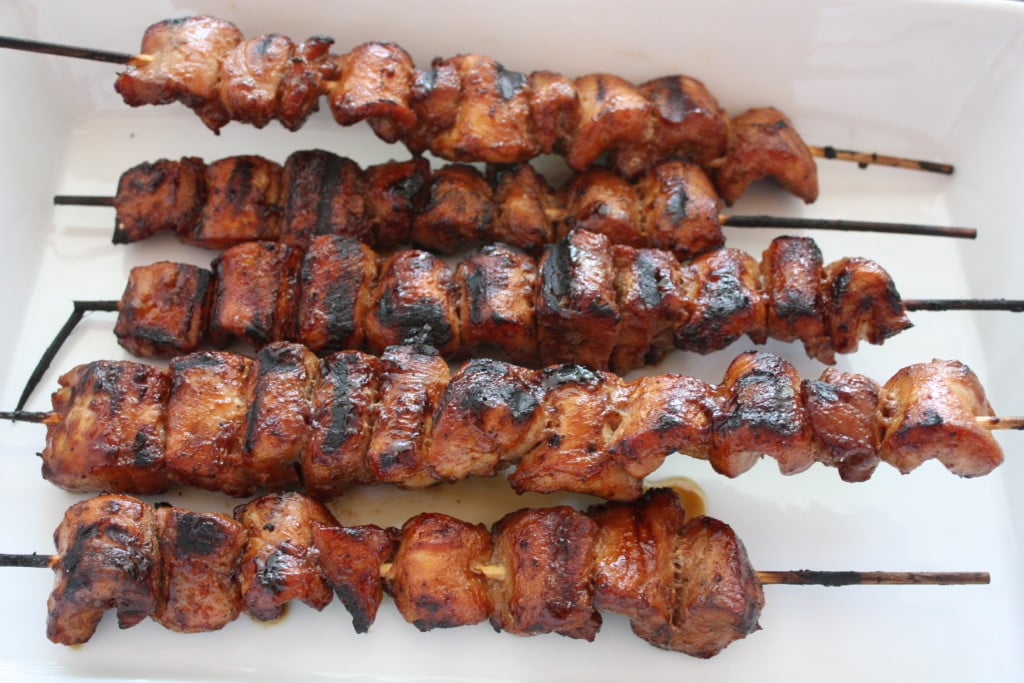 Filipino Pork Kebabs in a white baking dish