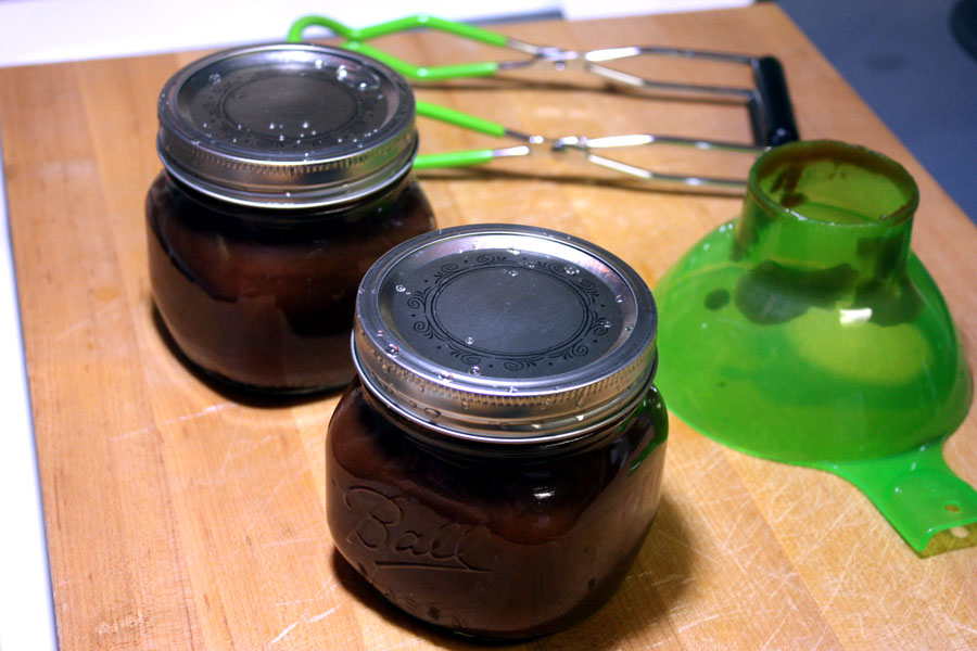 Apple butter canned in mason jars.