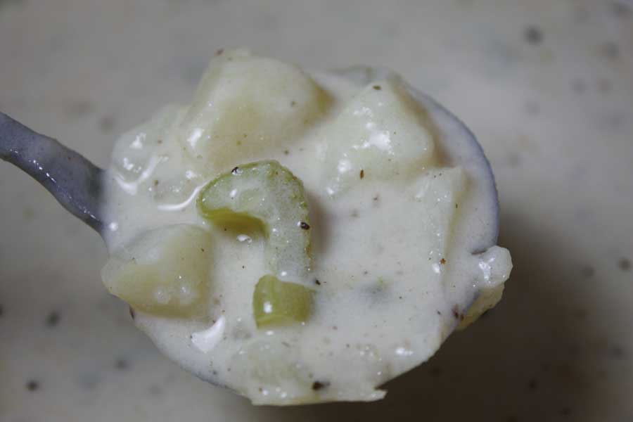 Creamy Potato Soup in a ladle