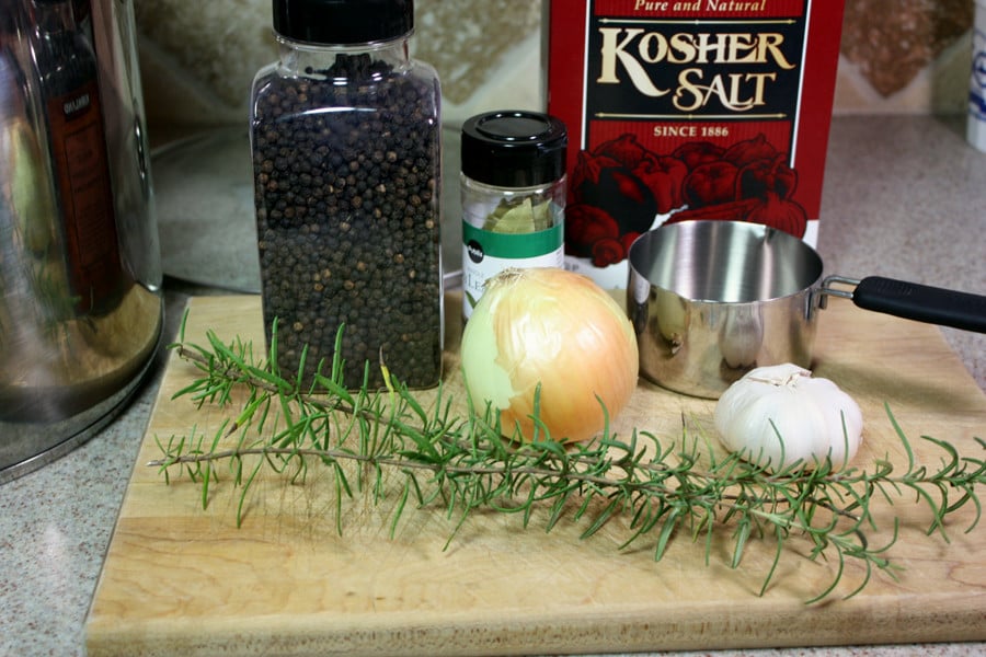 Turkey Brine ingredients on a wooden cutting board