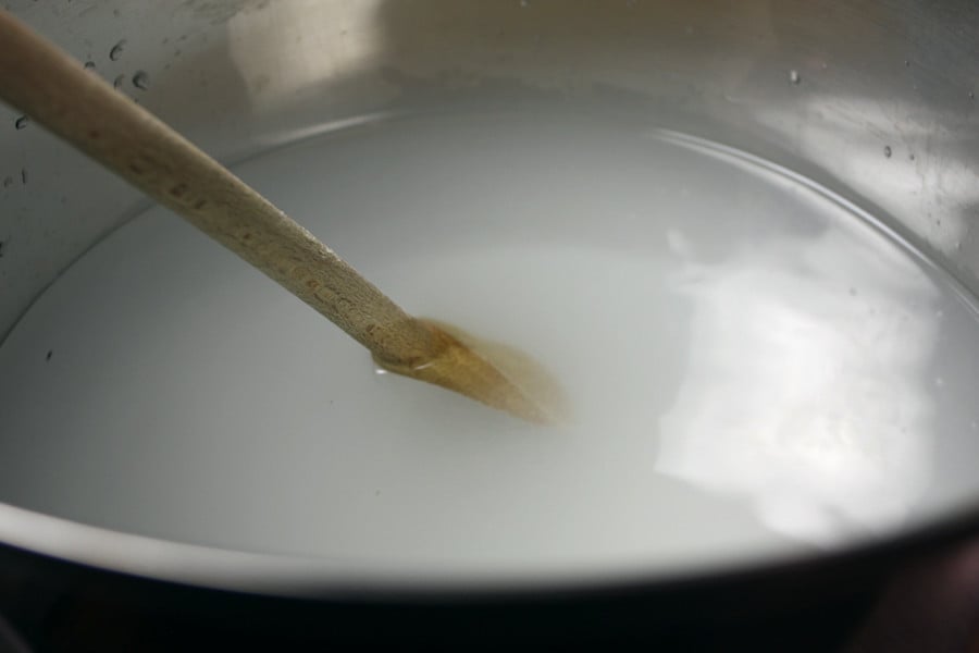dissolving the brine in a pot
