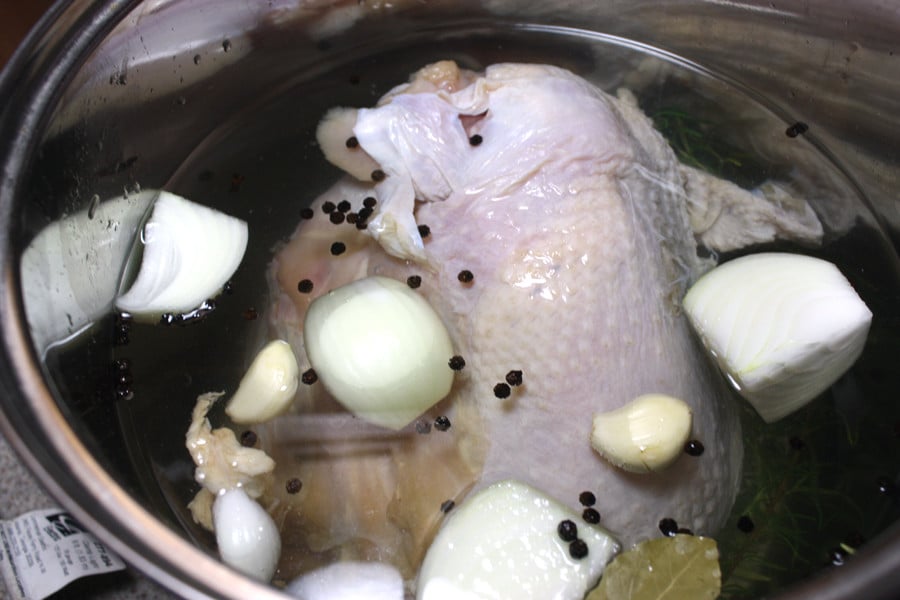 Turkey breast submerged in the brine