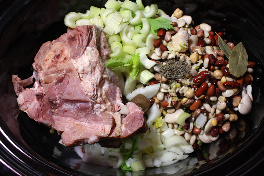 Slow Cooker 15 Bean Soup ingredients in the crock