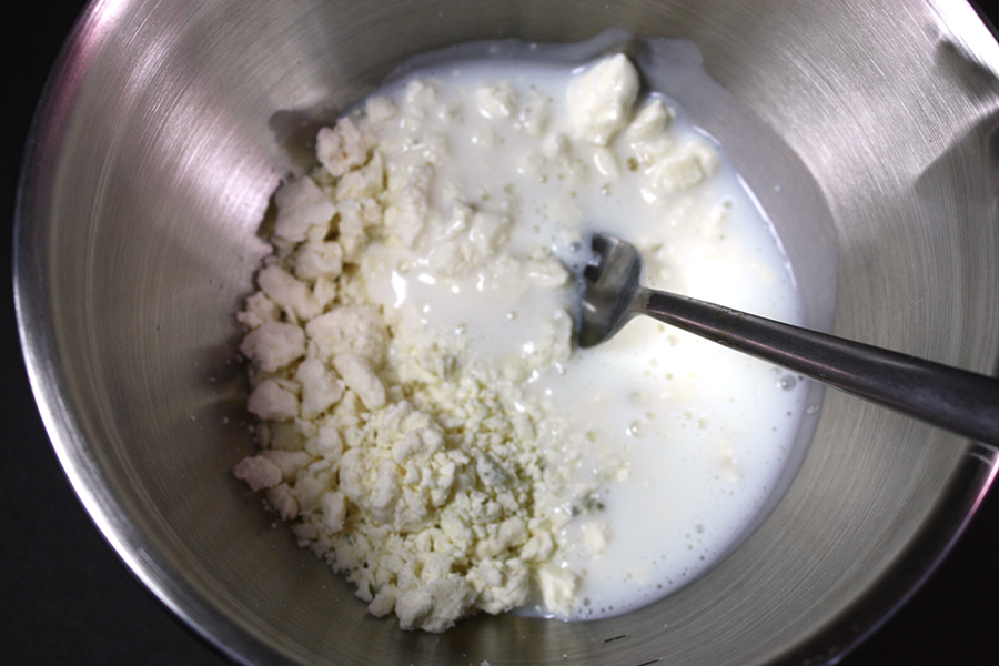 Blue Cheese Dressing in a metal bowl.