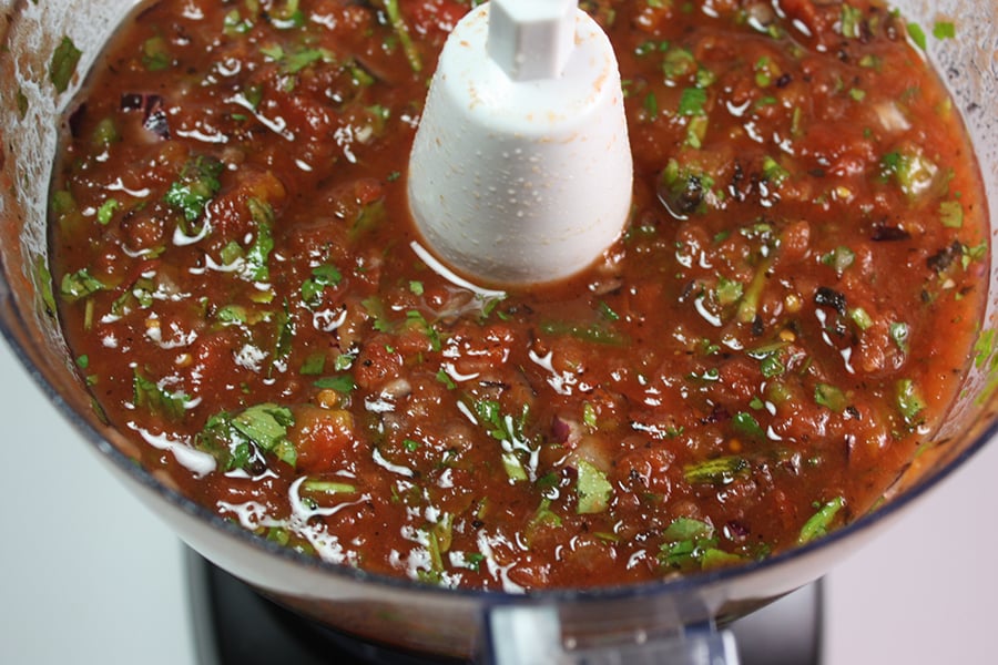 Fire Roasted Salsa in a food processor bowl.