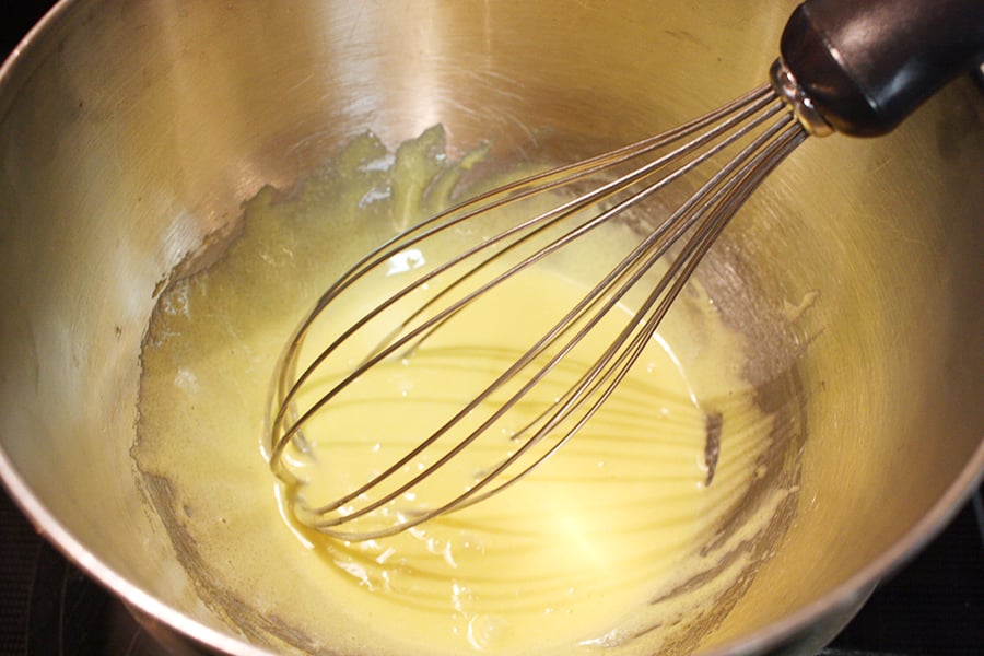 Chocolate Tiramisu - egg yolks and sugar in a double boiler