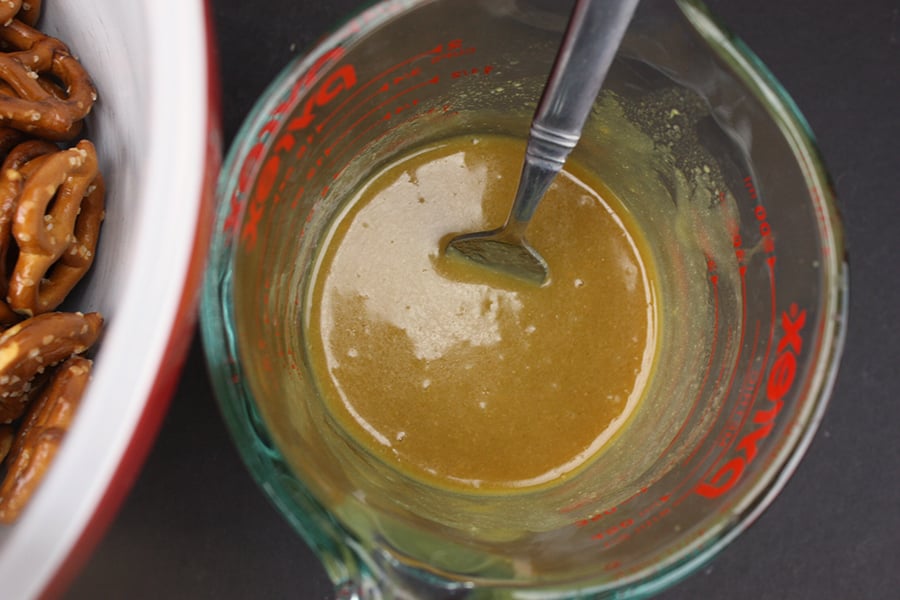 Honey Mustard Pretzels sauce combined in a measuring cup