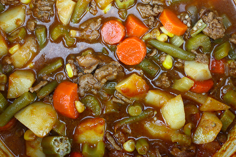 Close up of the soup in the pot.