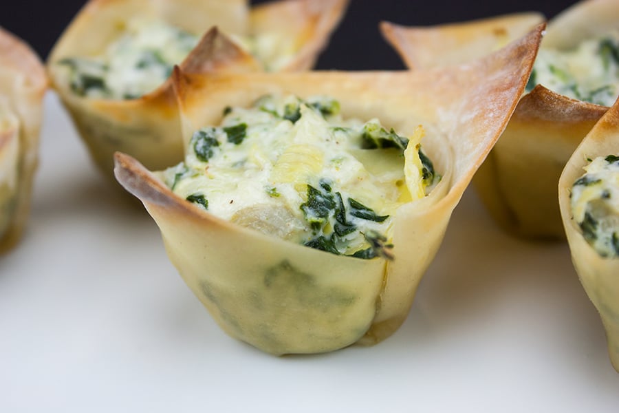 easy Spinach Artichoke Cups on a white platter