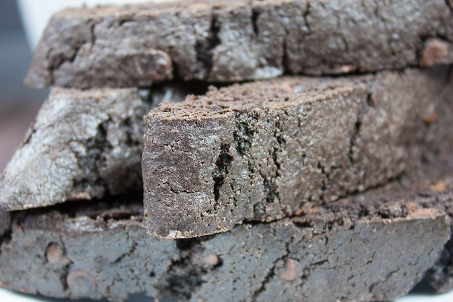 Closeup of the dark chocolate biscotti.