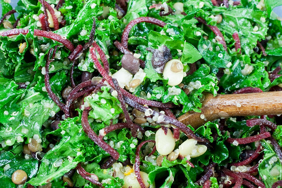 Kale and Bean Salad tossed with dressing