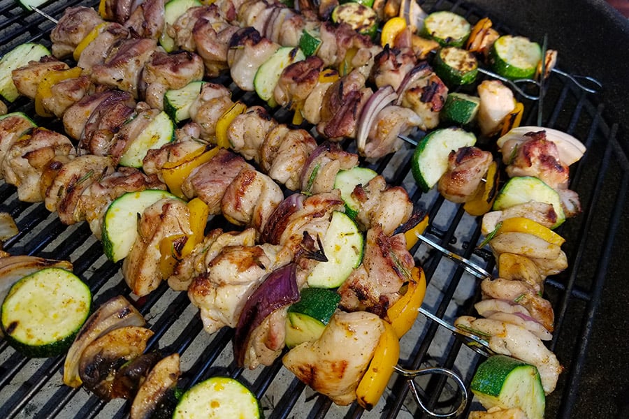 Orange Rosemary Chicken Kebabs on the barbecue grill
