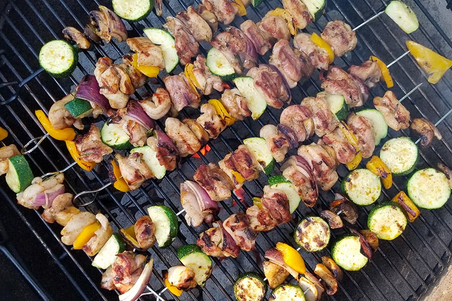 Orange Rosemary Chicken Kebabs on the charcoal grill 