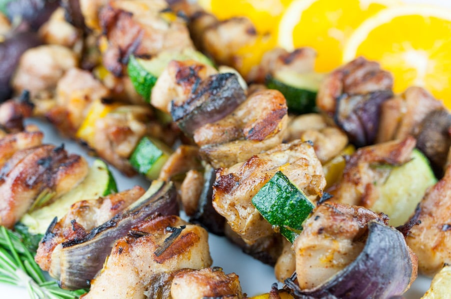 Orange Rosemary Chicken Kebabs - Moist, tender, and deeply flavored chicken and vegetables! Perfect for grilling season.