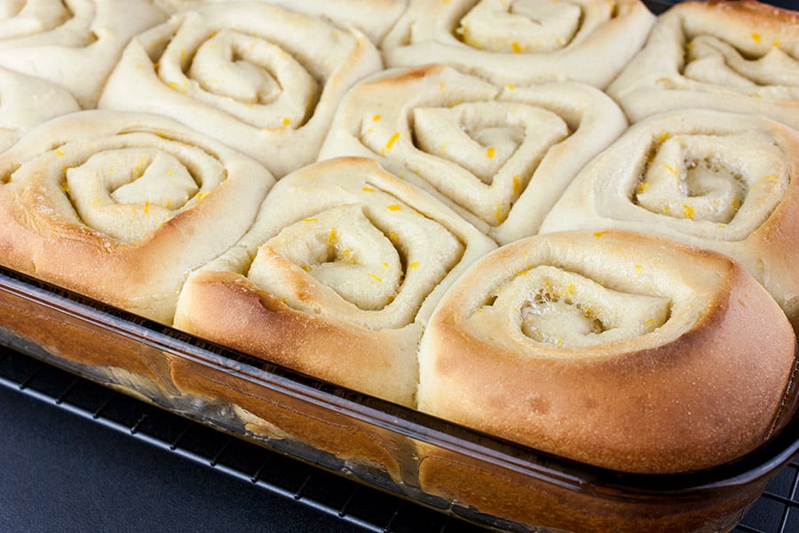Baked orange rolls right out of the oven.