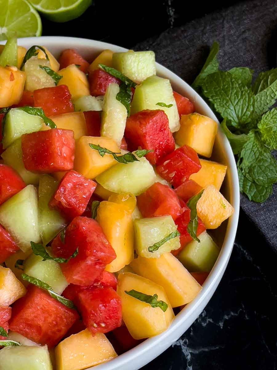 Mixed Melon Fruit Salad With Honey Lime And Mint Dont Sweat The