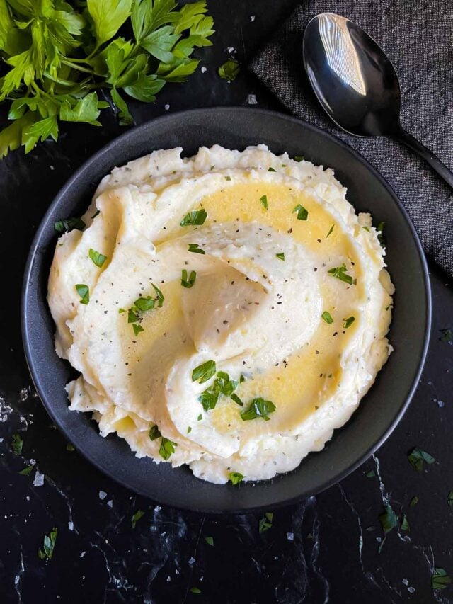 Creamy Garlic Herb Mashed Potatoes - Don't Sweat The Recipe