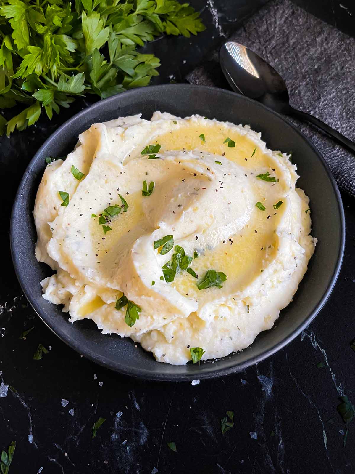 Creamy Garlic Herb Mashed Potatoes - Don't Sweat The Recipe