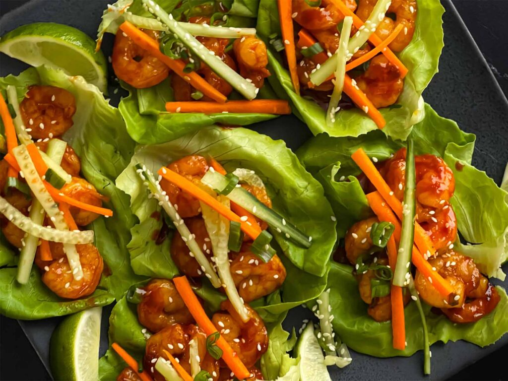 Gochujang shrimp lettuce wraps.