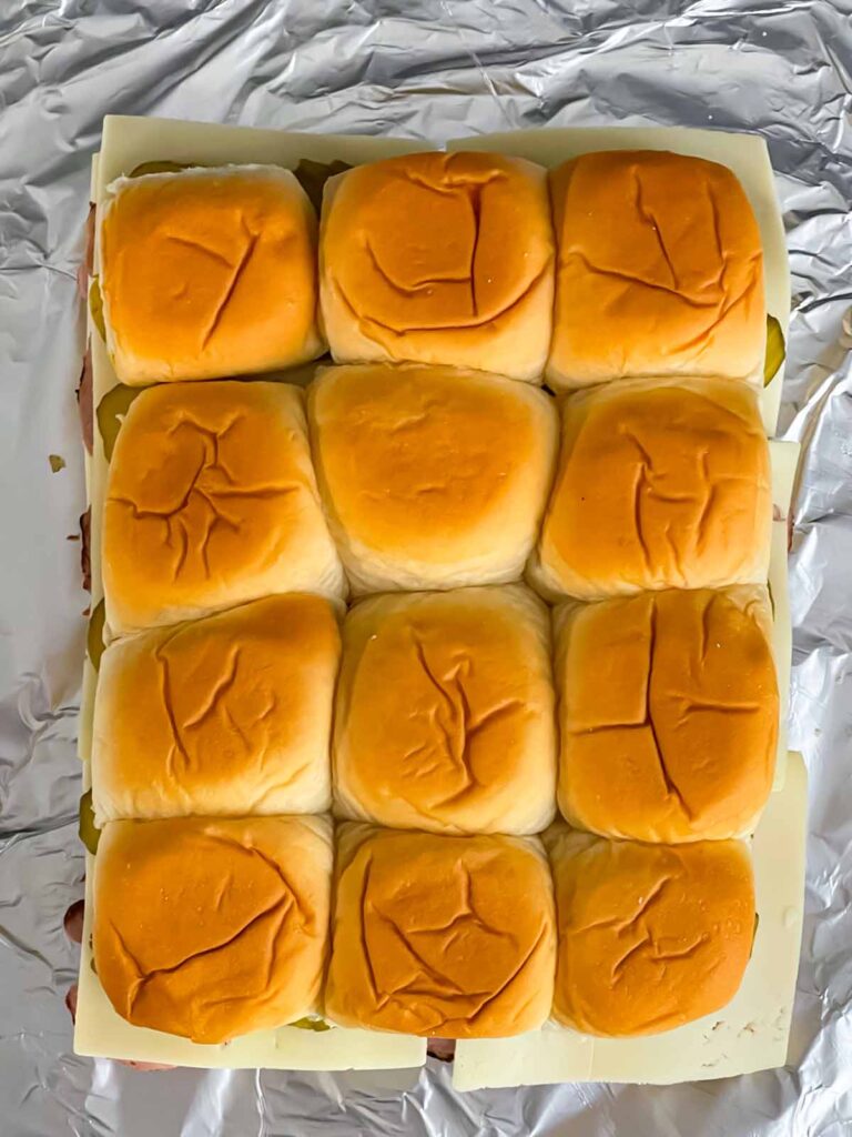 Cuban sliders ready to go into the oven.