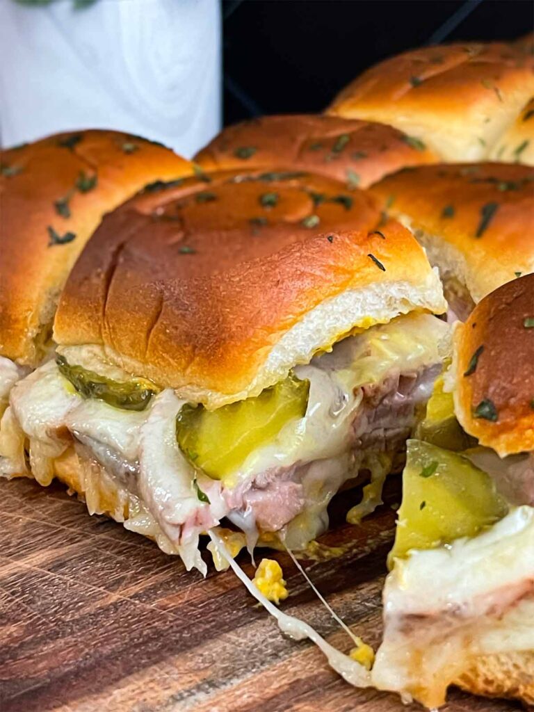 Roll-cut pork tenderloin Cuban sliders.