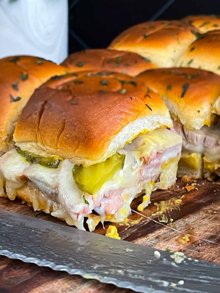 Roll-cut pork tenderloin Cuban sliders.