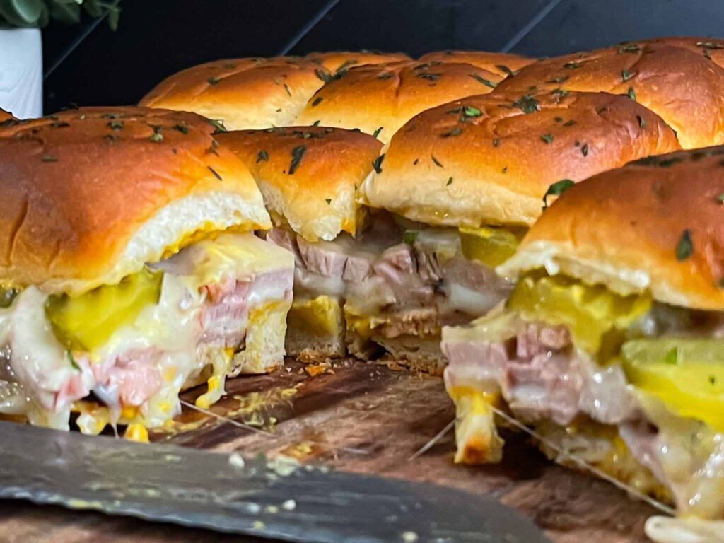 Roll-cut pork tenderloin Cuban sliders.