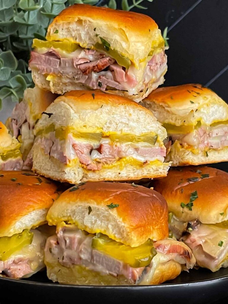 Roll-cut pork tenderloin Cuban sliders.