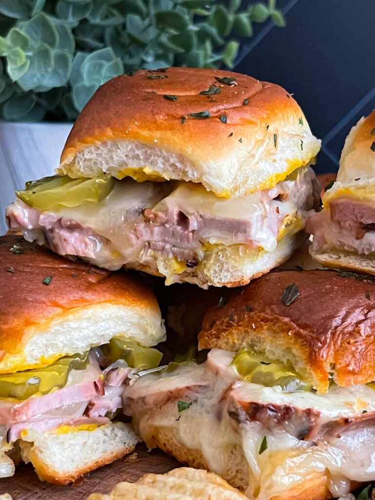 Roll-cut pork tenderloin Cuban sliders.