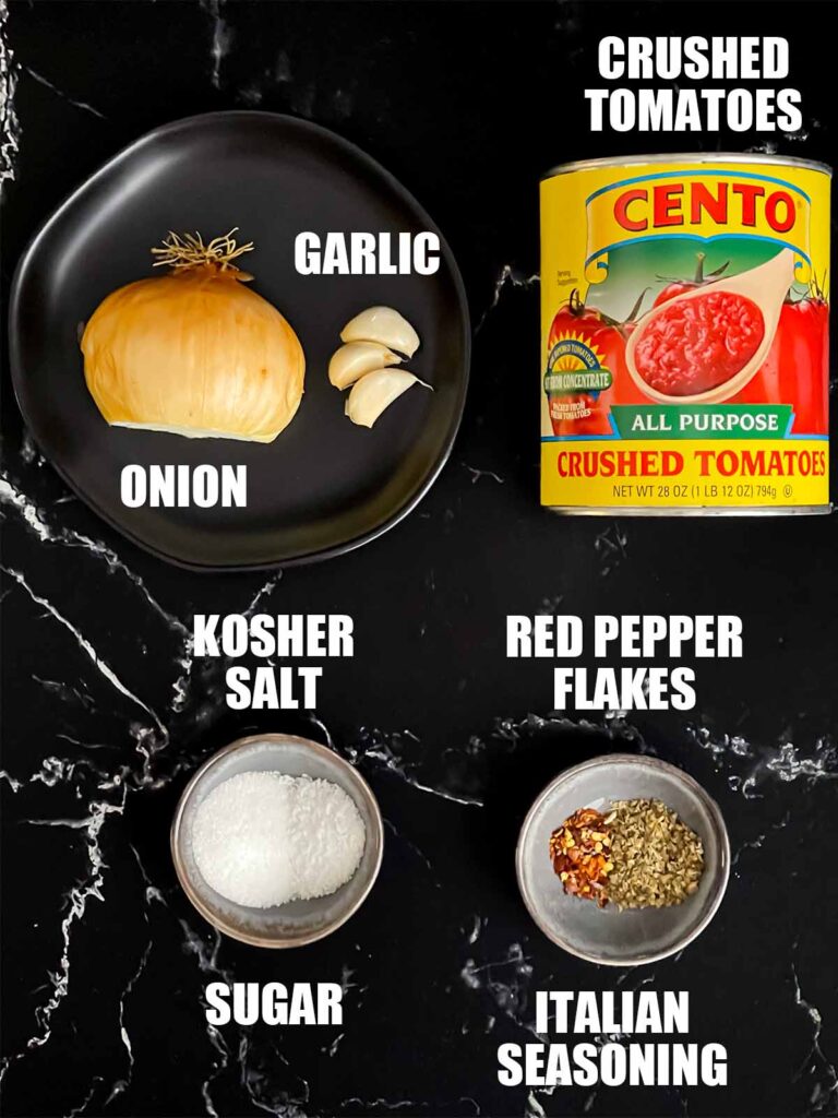 Ingredients needed to make a calzone dipping sauce.