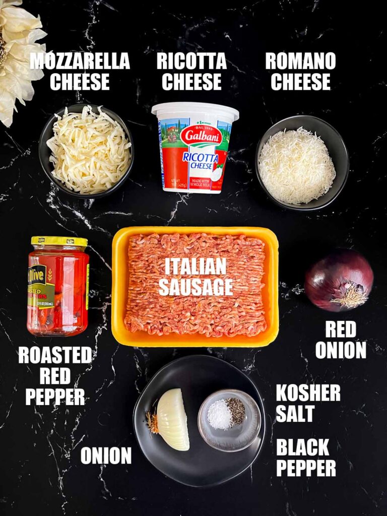 Ingredients needed to make an Italian Sausage calzone.