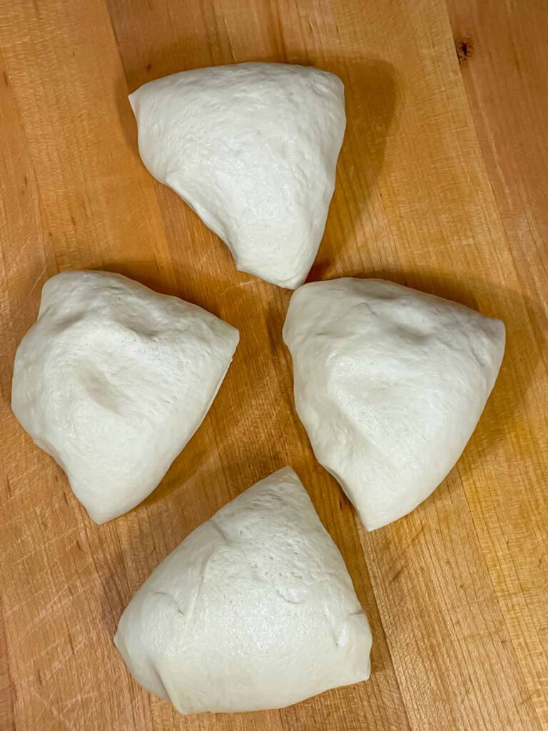 A calzone dough divided up.