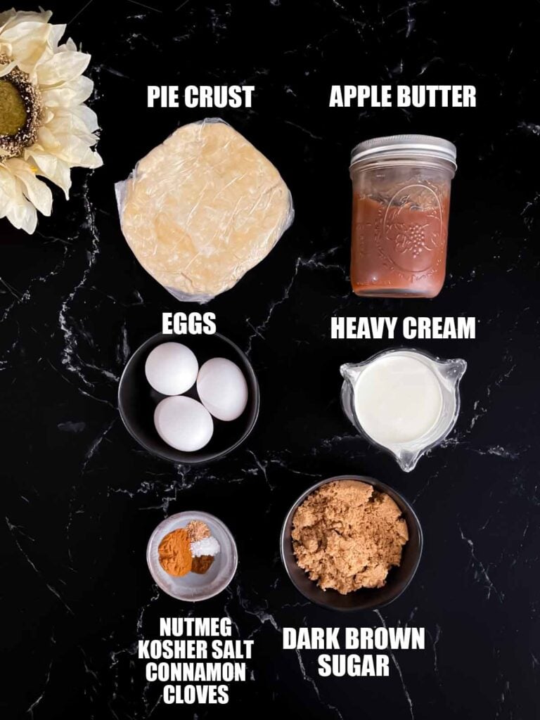 Ingredients needed to make apple butter pie.