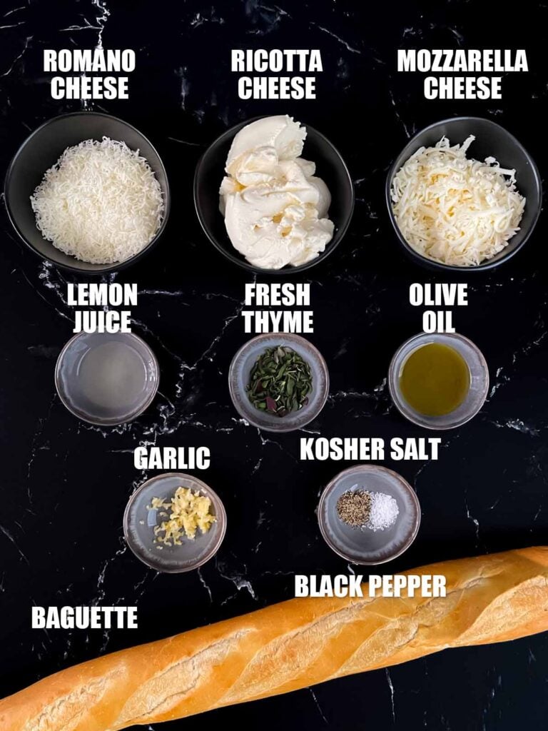 Ingredients needed to make baked ricotta dip.