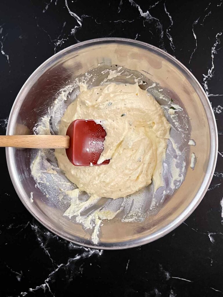 Ricotta dip, mixed in a bowl.