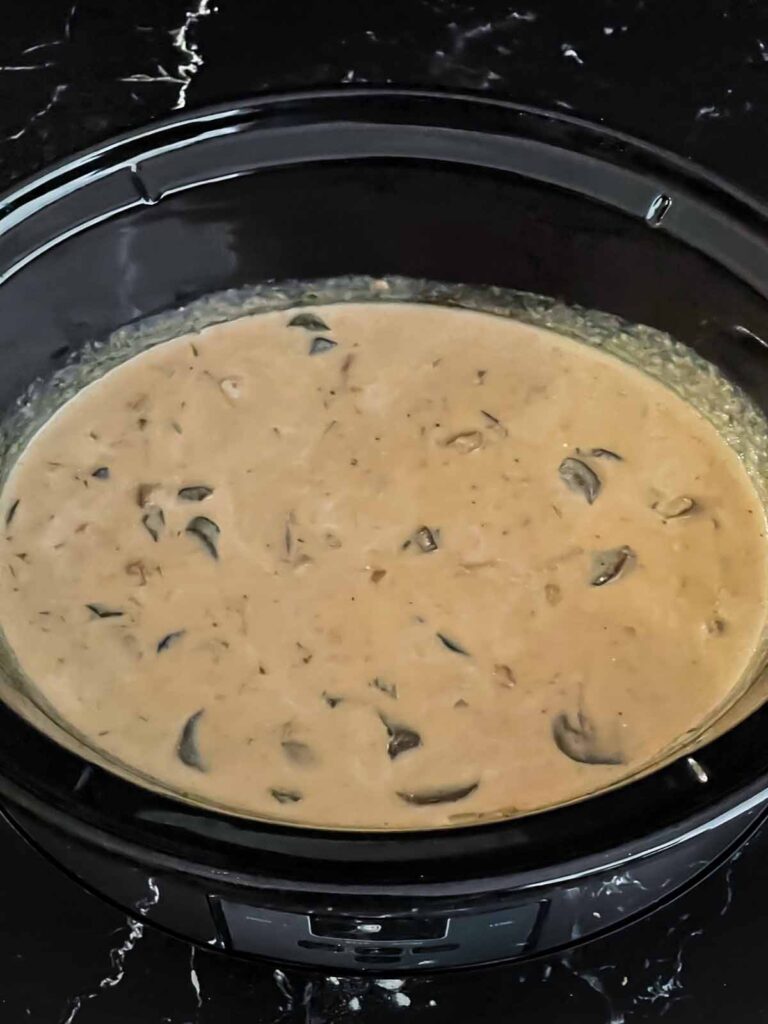 Beef stroganoff in a slow cooker.